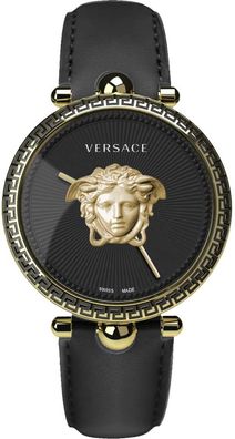 Versace VECO01922 Palazzo Empire gold schwarz Leder Armband Uhr Damen NEU