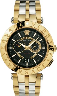 Versace VEBV00519 V-Race gold silber schwarz Edelstahl Armband Uhr Herren NEU
