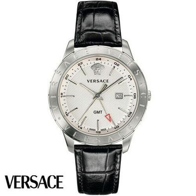 Versace VEBK00918 Univers GMT weiss silber schwarz Leder Armband Uhr Herren NEU