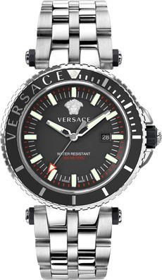 Versace VEAK00318 V-Race Diver schwarz silber Edelstahl Armband Uhr Herren NEU