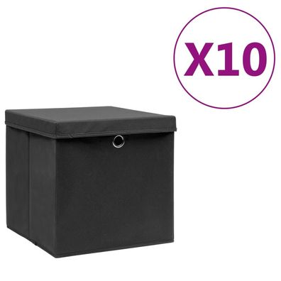 vidaXL Aufbewahrungsboxen mit Deckeln 10 Stk. 28x28x28 cm Schwarz