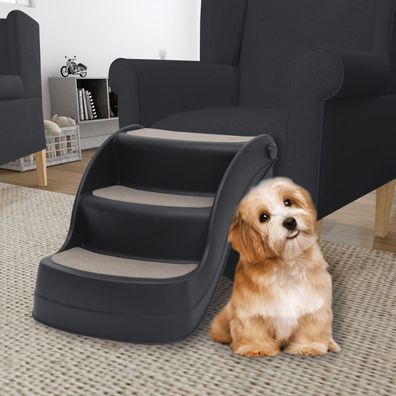 vidaXL Hundetreppe mit 3 Stufen Klappbar Schwarz