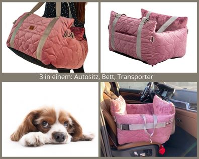 GOLDEN DOG Hunde-/ Katzen Autositz 3in1 Reisetasche Hundesitz (Rosa, Grau)