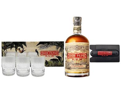 Don Papa Rum 7 Jahre 0,7l (40% Vol) + 3 Tumbler Glas + Handyhalterung