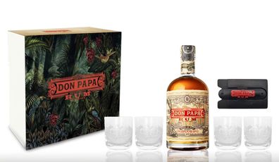 Don Papa Geschenkset Rum 7 Jahre 0,7l (40% Vol) + 4 Tumbler Glas + Handyhalterung