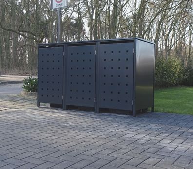 3 Mülltonnenboxen Modell No.2 Anthrazit komplett RAL7016 für 120Liter Mülltonnen