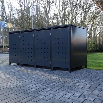 4 Mülltonnenboxen Modell No.3 Anthrazit komplett RAL7016 für 120Liter Mülltonnen