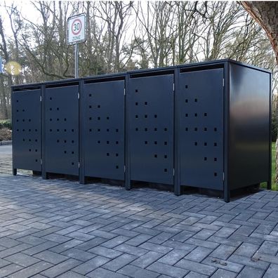 5 Mülltonnenboxen Modell No.3 Anthrazit komplett RAL7016 für 120Liter Mülltonnen