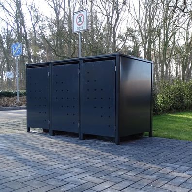 3 Mülltonnenboxen Modell No.4 Anthrazit komplett RAL7016 für 120Liter Mülltonnen