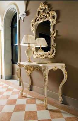 Klassischer Spiegel Schminktisch Konsole Tisch Gold Holz Schlafzimmer Möbel 2tlg