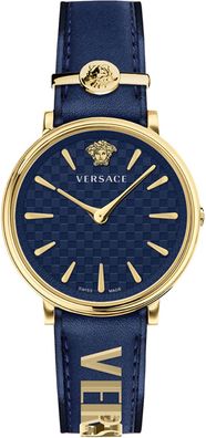 Versace VE8104522 V-Circle Lady gold blau Leder Armband Uhr Damen NEU