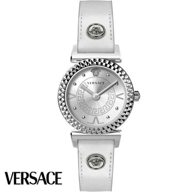 Versace VEAA00218 Mini Vanity silber weiss Leder Armband Uhr Damen NEU