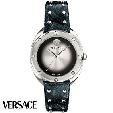 Versace VEBM00118 Shadov silber schwarz Leder Armband Uhr Damen NEU