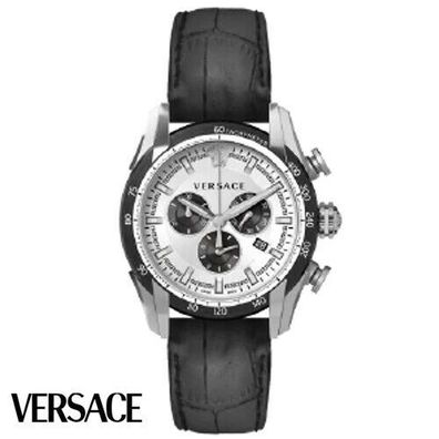 Versace VEDB00519 V-Ray Chronograph silber schwarz Leder Armband Uhr Herren NEU