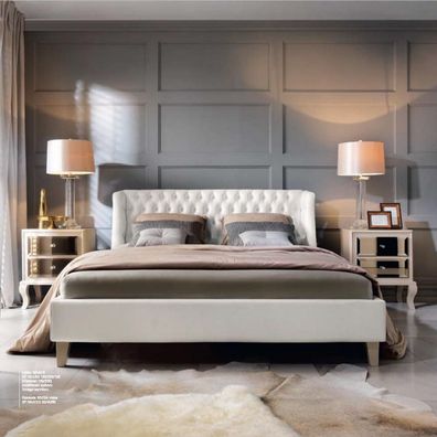 Luxus Schlafzimmer Bett Nachttisch Garnitur Doppelbett Betten 3tlg Modern Weiß