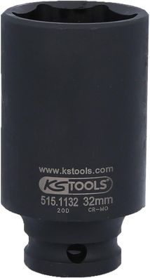 KS TOOLS 1/2" Sechskant-Kraft-Stecknuss, lang, 32mm