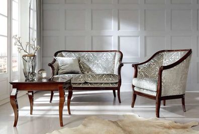 Zweisitzer Luxus Sofa 2 Sitzer Stoff Grau Wohnzimmer Klassisch? Polyester Braun
