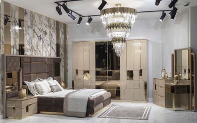 Luxus Schlafzimmer Bett Nachttisch Kleiderschrank Material Holz Kommode Set 5tlg