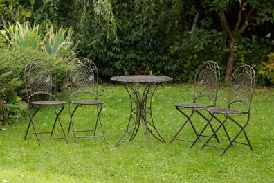 Garnitur Gartentisch 4 Stühle Eisen Schmiedeeisen Gartenmöbel antik Stil braun