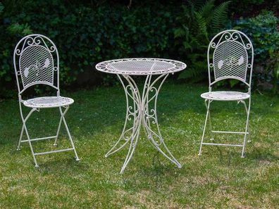 Garten Garnitur Set Tisch Gartentisch 2 Stühle Eisen Antik-Stil creme weiss