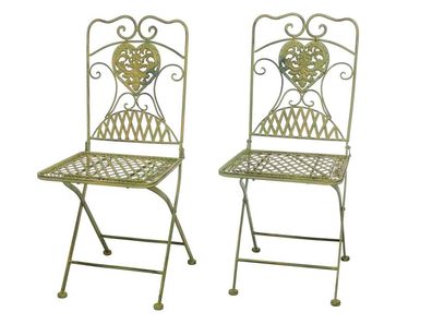 2x Gartenstuhl Paar Stuhl Bistrostuhl Eisen antik Stil creme grün