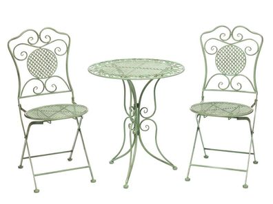 Gartenset Tisch und 2 Stühle Eisen Antik-Stil Gartenmöbel grün Bistroset