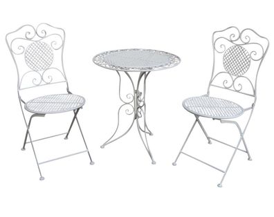 Gartenset Tisch + 2 Stühle Eisen Antik-Stil Gartengarnitur Bistroset weiß Metall