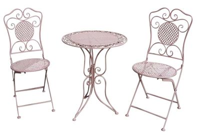Gartenset Tisch + 2 Stühle Antik-Stil Gartengarnitur rosa pink Bistroset Metall