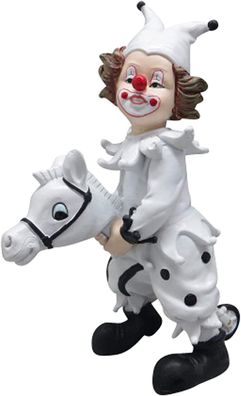 Dekofigur Clown auf Steckenpferd schwarz weiß 16,5 Figur Karneval Köln Harlekin