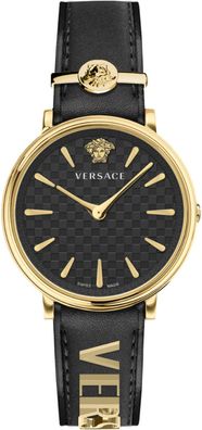 Versace VE8104622 V-Circle Lady gold schwarz Leder Armband Uhr Damen NEU