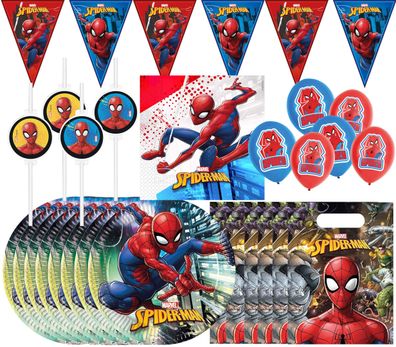 Spiderman Kindergeburtstags-Set (45-teilig) Teller Ballons Dekoration Servietten