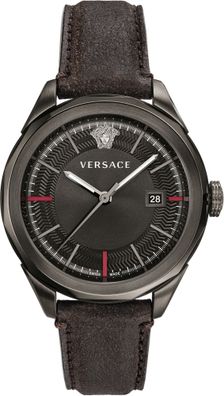 Versace VERA00418 Glaze schwarz grau braun Leder Armband Uhr Herren NEU