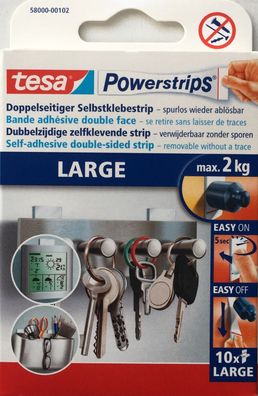 Tesa Power Strips 10 Stück Large bis 2 kg 50x20mm Easy On/ Off Doppelseitig