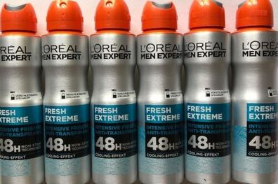 6x 150ml Loreal Men Expert 48h Fresh Extreme Deo Spray Dry Anti Transpirant
