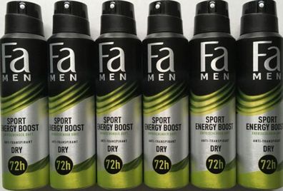 Fa Men Sport Energy Boost Deodorant - Anti-Transpirant - 6x150 ml (Gr. Standardgröße)