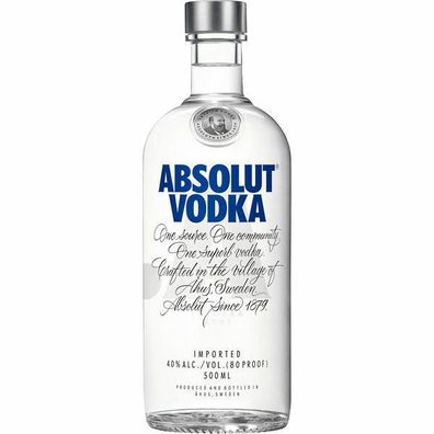 Absolut Vodka 40% Vol. 0,5 L Flasche, 6er Pack (6x0,5L)