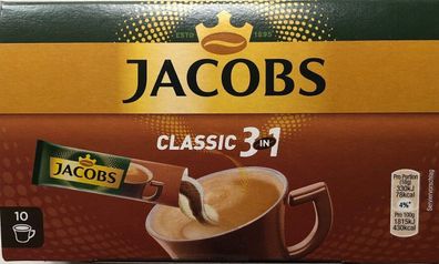 JACOBS Löskaffee 3in1 Classic 10 Sticks Instantkaffee 180g, 12er Pack (12x180g)
