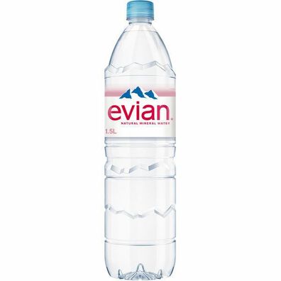 Evian Premium Mineralwasser ohne Kohlensäure 6x1.50 L Flaschen, Einweg-Pfand