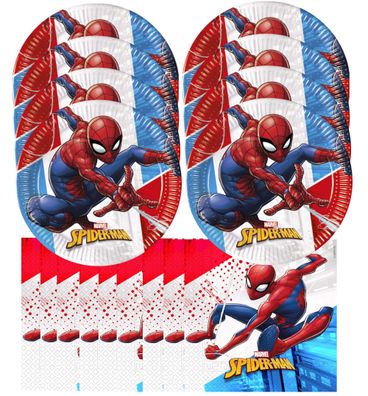 Spiderman nachhaltiges Kindergeburtstags-Set 28-teilig, Pappteller + Servietten