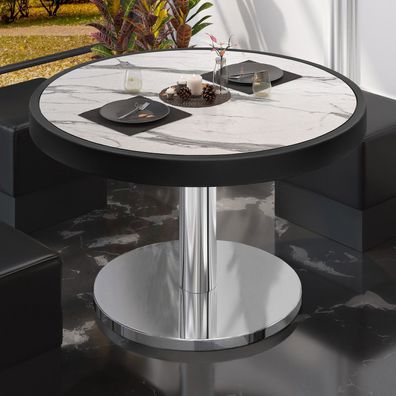 BN | Bistro Loungetisch | Ø: H 50 x 36 cm | Weiß Marmor / Edelstahl | Bistrotisch Lou