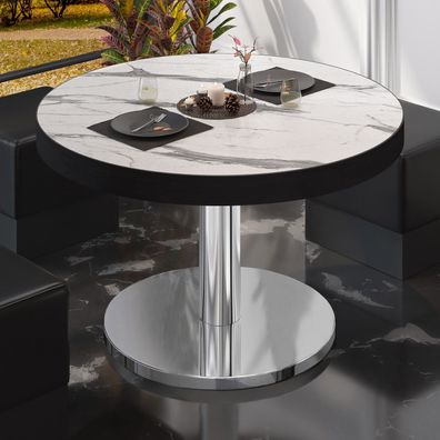 BN | Bistro Loungetisch | Ø: H 50 x 36 cm | Weiß Marmor / Edelstahl | Bistrotisch Lou