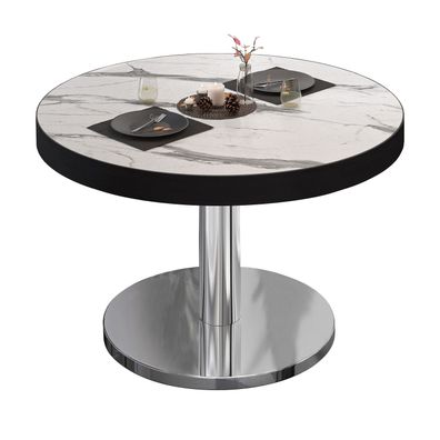 BN | Bistro Loungetisch | Ø: 60 x 36 cm | Schwarzer Rand | Weiß Marmor / Edelstahl