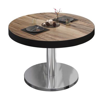 BN | Bistro Loungetisch | Ø: 60 x 36 cm | Schwarzer Rand | Sheesham / Edelstahl | B