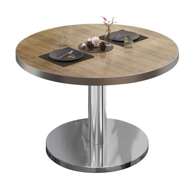 BN | Bistro Loungetisch | Ø: 60 x 36 cm | Edelstahl Rand | Eiche / Edelstahl | Bist