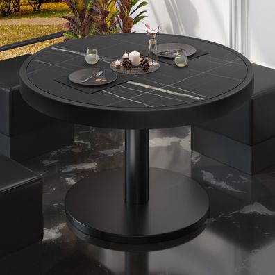 BN | Bistro Loungetisch | Ø: 80 x 36 cm | Metallrahmen | Schwarz Marmor / Schwarz |