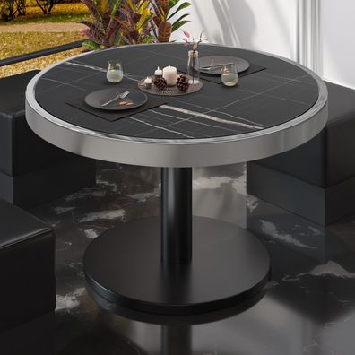 BN | Bistro Loungetisch | Ø: 70 x 36 cm | Chromrahmen | Schwarz Marmor / Schwarz |