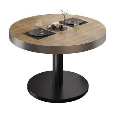 BN | Bistro Loungetisch | Ø: 70 x 36 cm | Edelstahl Rand | Eiche / Schwarz | Bistro