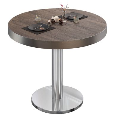 BN | Bistrotisch | Ø: 80 x 72 cm | Edelstahl Rand | Light Wenge / Edelstahl | Rund