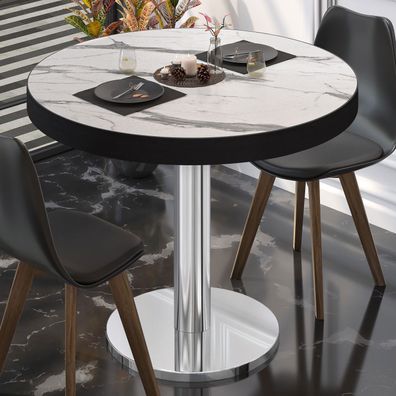 BN | Bistrotisch | Ø: H 50 x 72 cm | Weiß Marmor / Edelstahl | Rund | Bistrotisch Tis