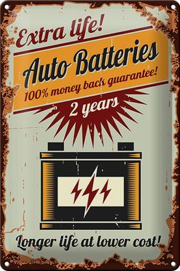 Blechschild Retro 20x30 cm Auto Batteries extra life Metall Deko Schild tin sign